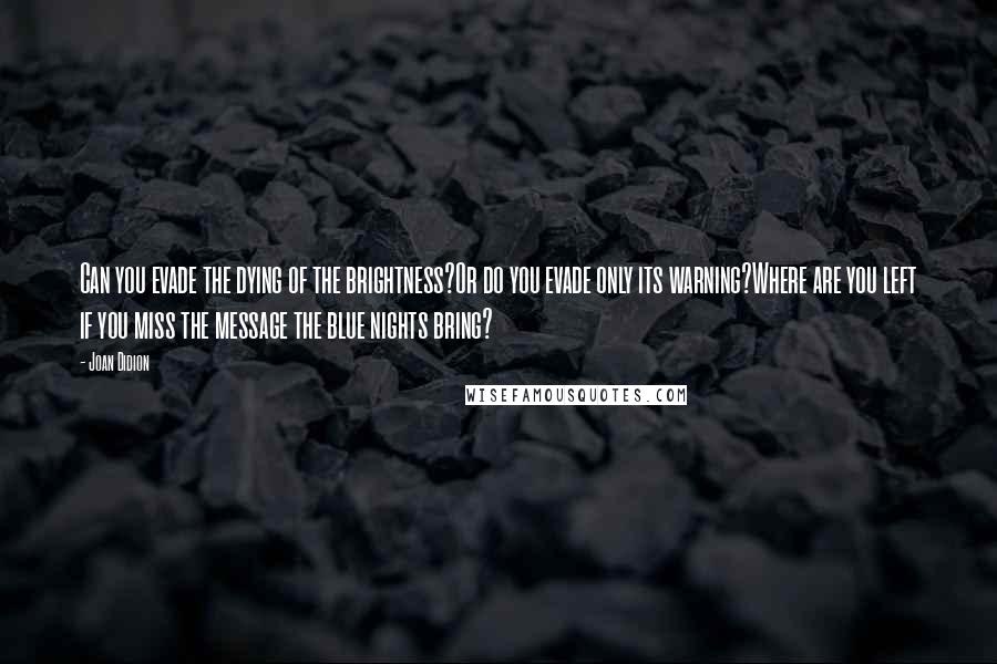 Joan Didion Quotes: Can you evade the dying of the brightness?Or do you evade only its warning?Where are you left if you miss the message the blue nights bring?
