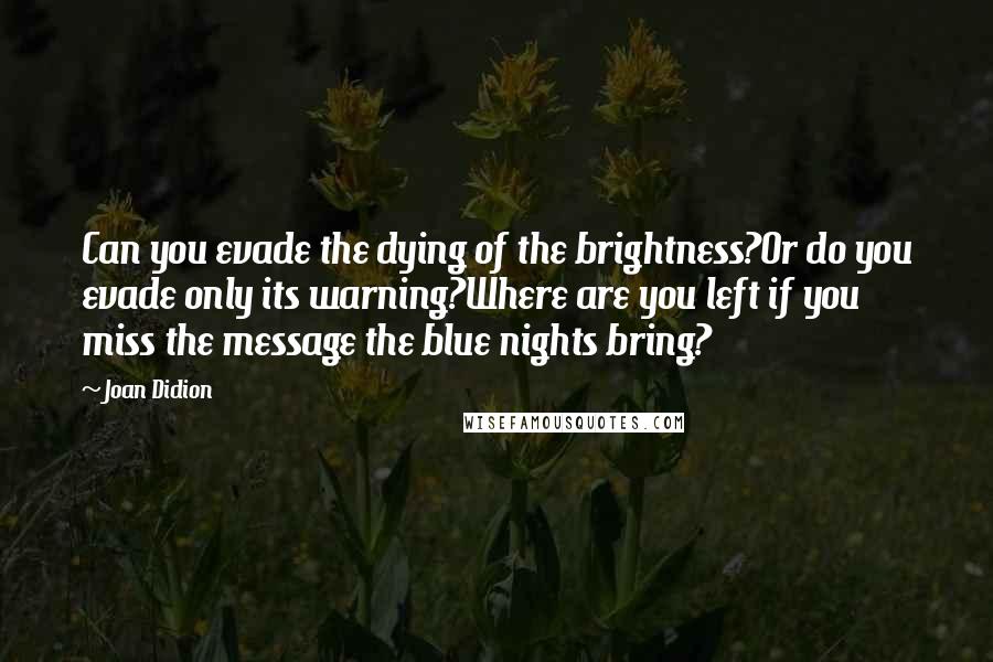 Joan Didion Quotes: Can you evade the dying of the brightness?Or do you evade only its warning?Where are you left if you miss the message the blue nights bring?