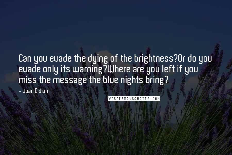 Joan Didion Quotes: Can you evade the dying of the brightness?Or do you evade only its warning?Where are you left if you miss the message the blue nights bring?