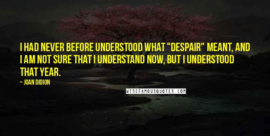 Joan Didion Quotes: I had never before understood what "despair" meant, and I am not sure that I understand now, but I understood that year.