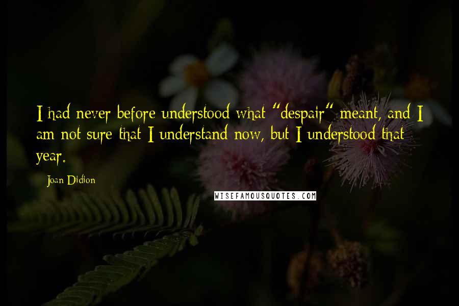 Joan Didion Quotes: I had never before understood what "despair" meant, and I am not sure that I understand now, but I understood that year.