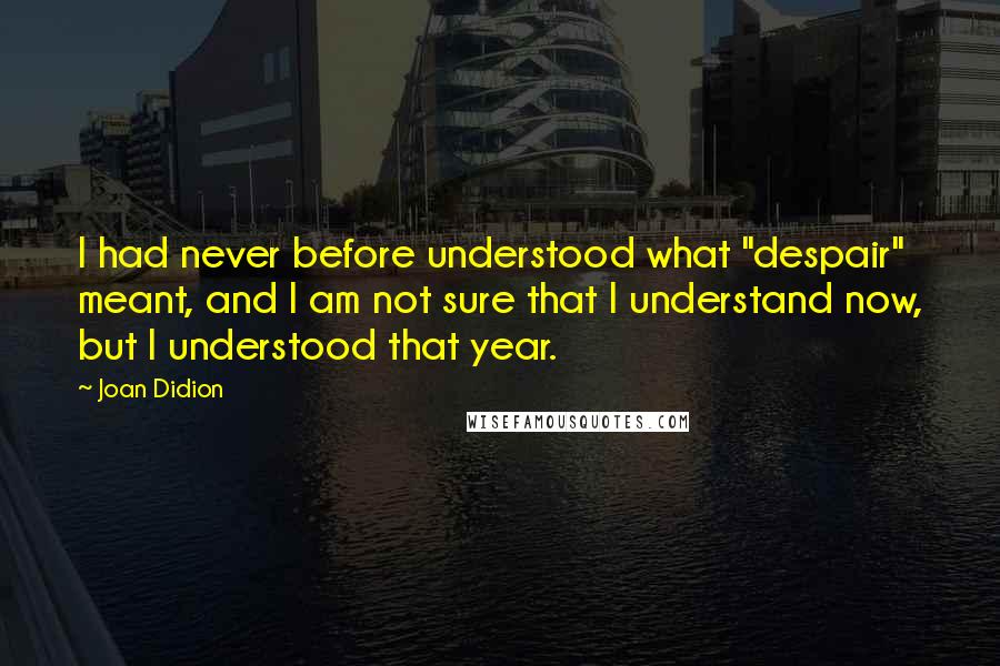 Joan Didion Quotes: I had never before understood what "despair" meant, and I am not sure that I understand now, but I understood that year.