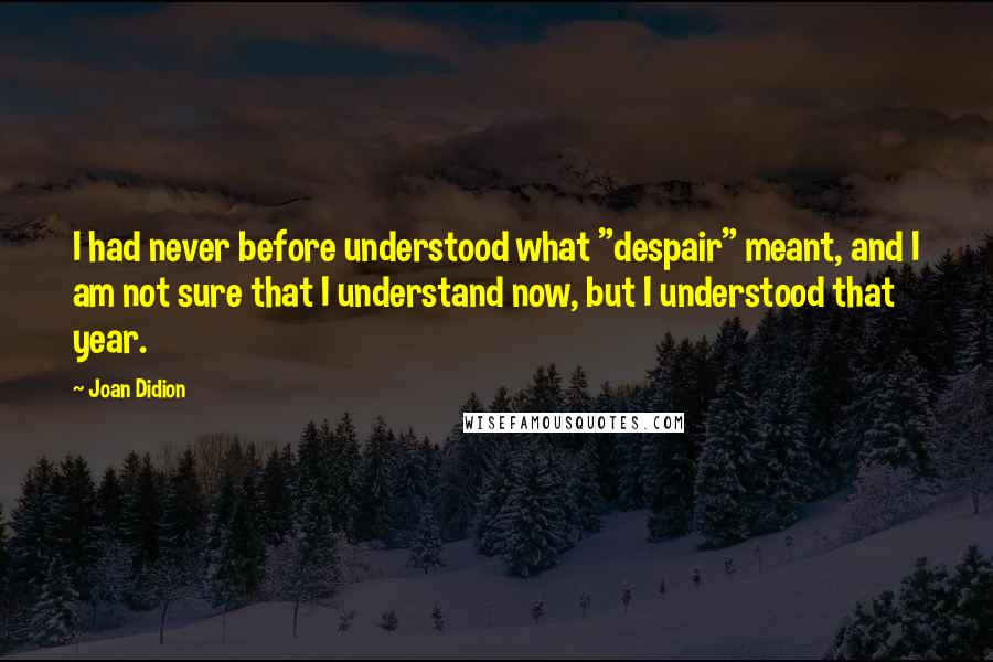 Joan Didion Quotes: I had never before understood what "despair" meant, and I am not sure that I understand now, but I understood that year.