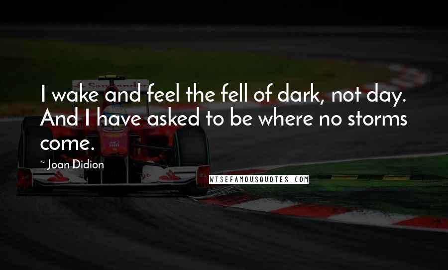 Joan Didion Quotes: I wake and feel the fell of dark, not day. And I have asked to be where no storms come.