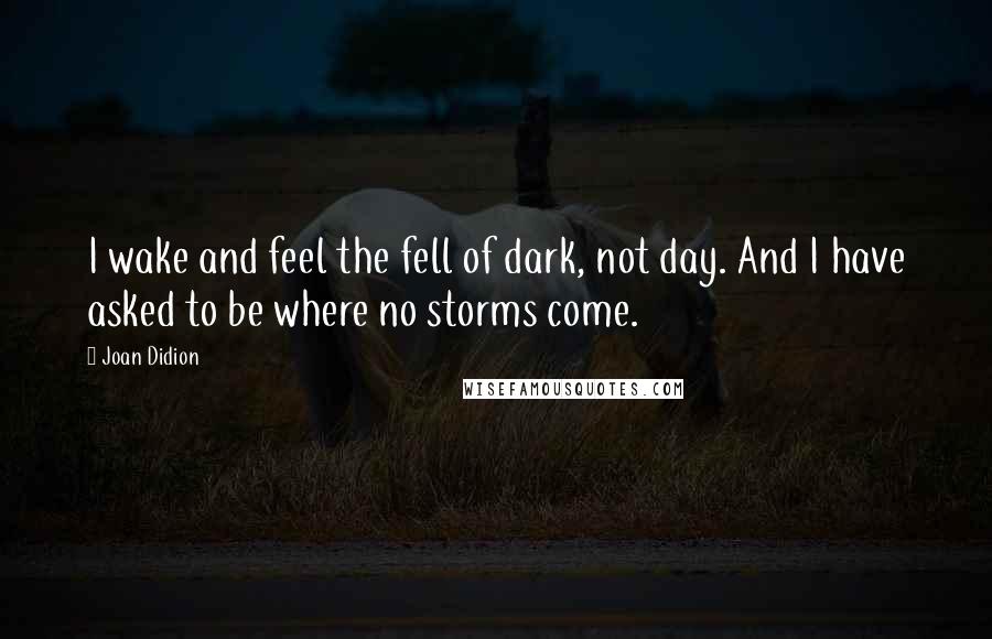 Joan Didion Quotes: I wake and feel the fell of dark, not day. And I have asked to be where no storms come.