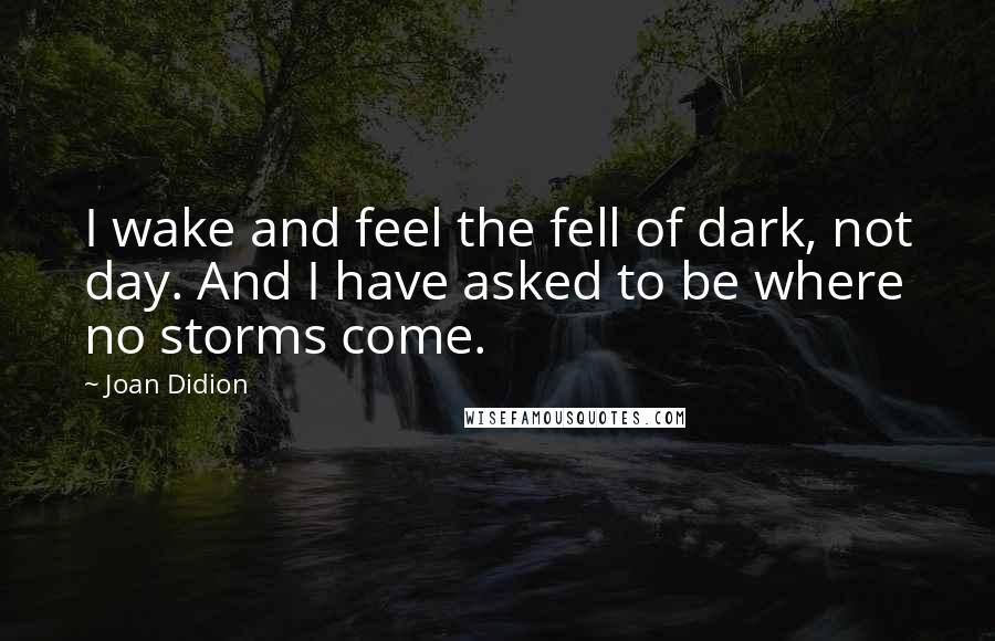 Joan Didion Quotes: I wake and feel the fell of dark, not day. And I have asked to be where no storms come.