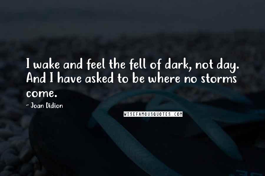 Joan Didion Quotes: I wake and feel the fell of dark, not day. And I have asked to be where no storms come.