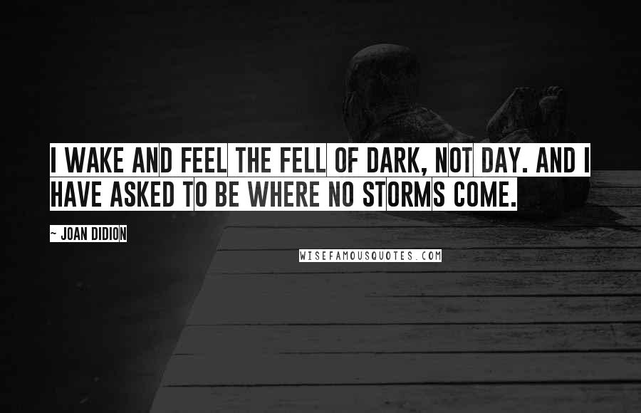 Joan Didion Quotes: I wake and feel the fell of dark, not day. And I have asked to be where no storms come.