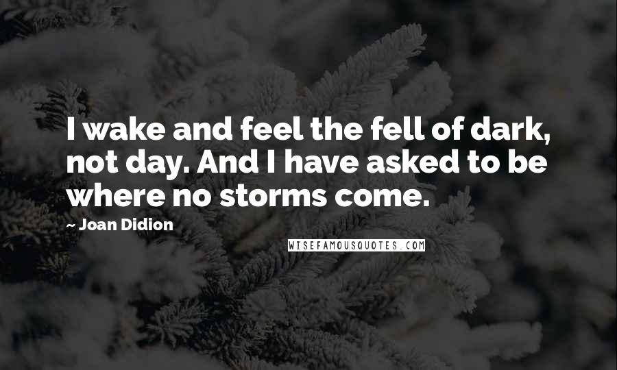 Joan Didion Quotes: I wake and feel the fell of dark, not day. And I have asked to be where no storms come.