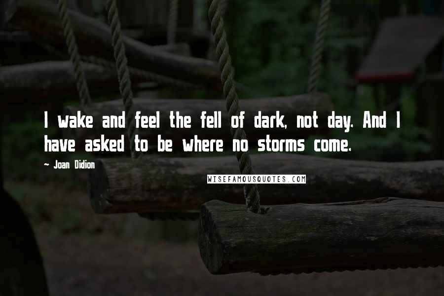 Joan Didion Quotes: I wake and feel the fell of dark, not day. And I have asked to be where no storms come.