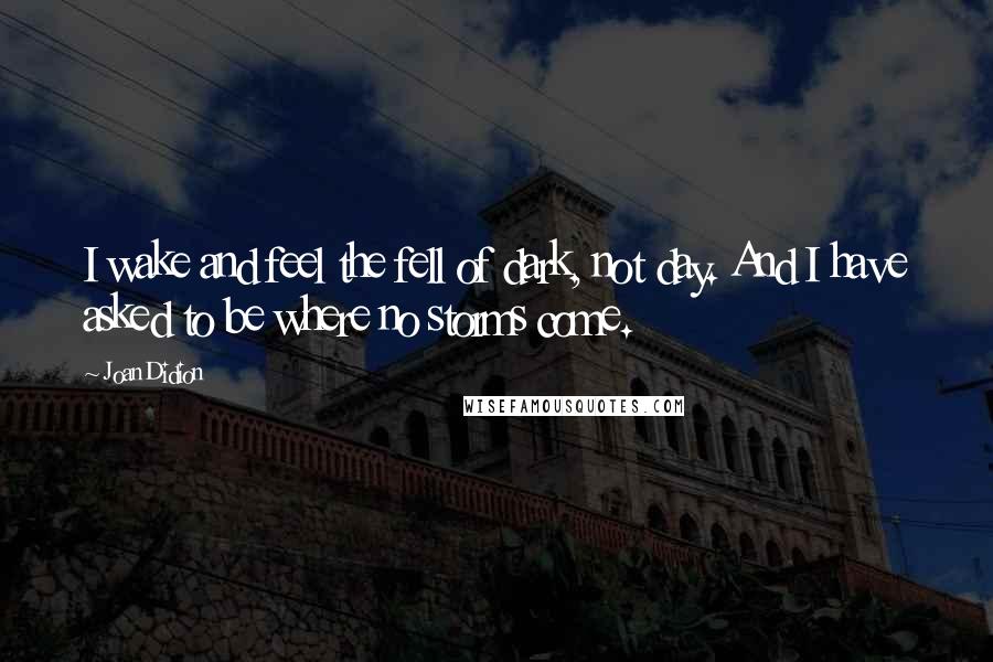 Joan Didion Quotes: I wake and feel the fell of dark, not day. And I have asked to be where no storms come.