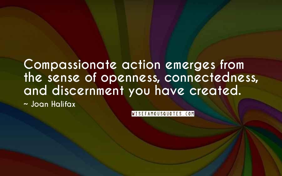 Joan Halifax Quotes: Compassionate action emerges from the sense of openness, connectedness, and discernment you have created.