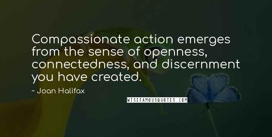 Joan Halifax Quotes: Compassionate action emerges from the sense of openness, connectedness, and discernment you have created.