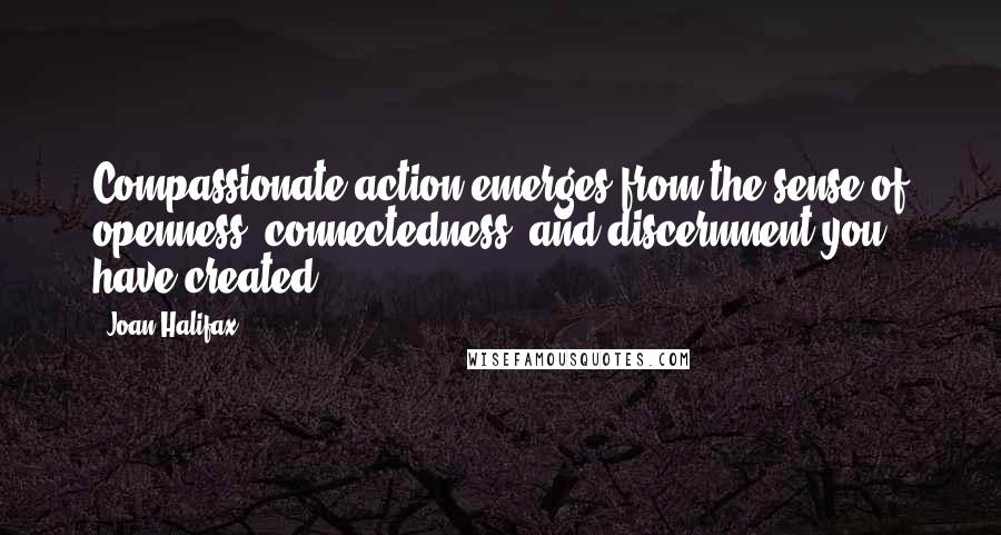 Joan Halifax Quotes: Compassionate action emerges from the sense of openness, connectedness, and discernment you have created.