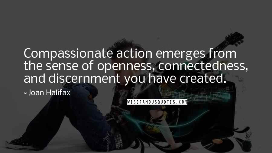 Joan Halifax Quotes: Compassionate action emerges from the sense of openness, connectedness, and discernment you have created.