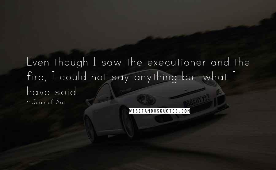 Joan Of Arc Quotes: Even though I saw the executioner and the fire, I could not say anything but what I have said.
