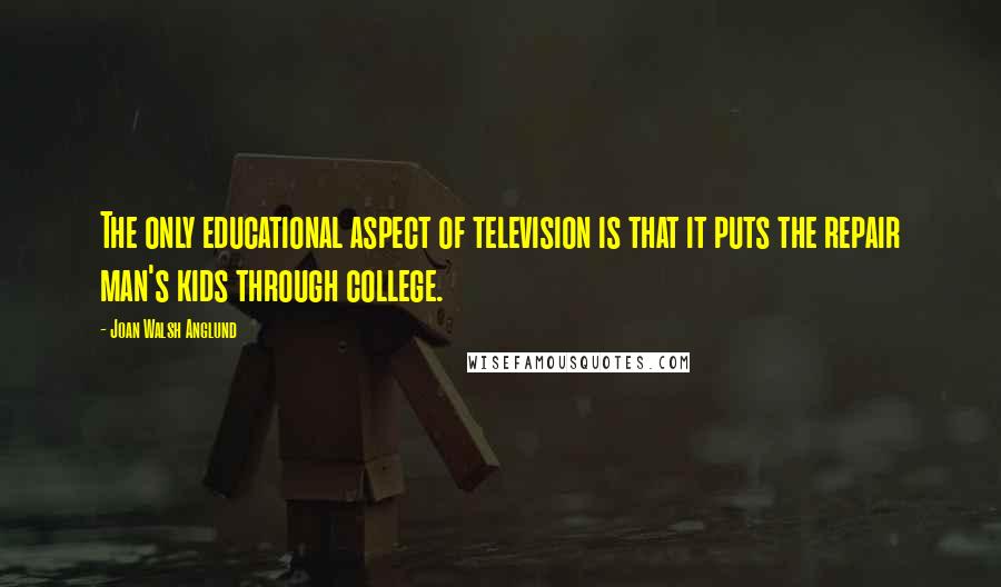 Joan Walsh Anglund Quotes: The only educational aspect of television is that it puts the repair man's kids through college.