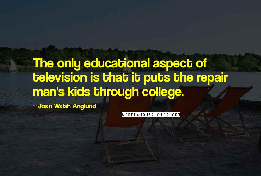 Joan Walsh Anglund Quotes: The only educational aspect of television is that it puts the repair man's kids through college.