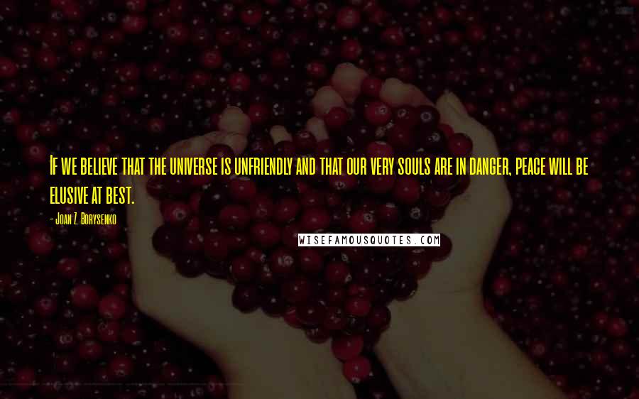 Joan Z. Borysenko Quotes: If we believe that the universe is unfriendly and that our very souls are in danger, peace will be elusive at best.