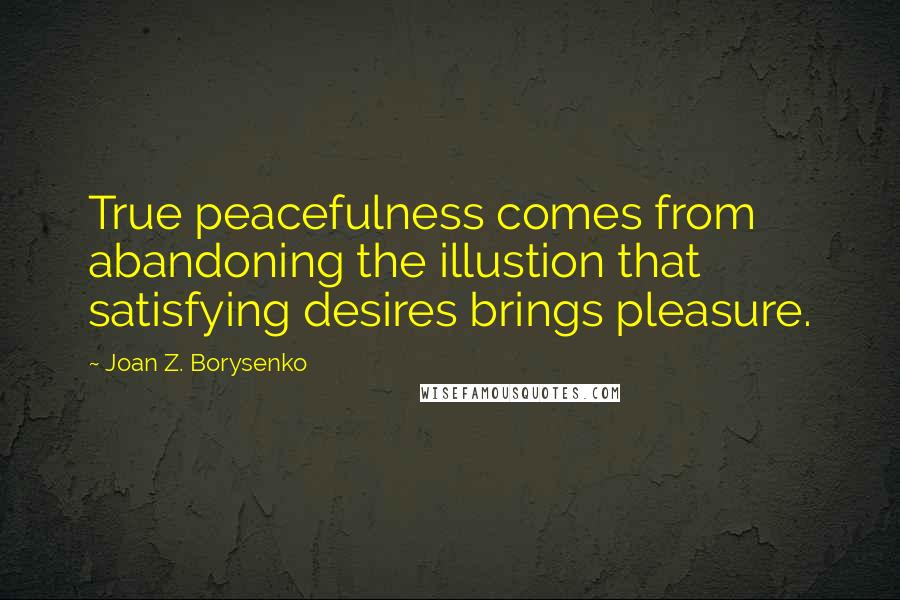 Joan Z. Borysenko Quotes: True peacefulness comes from abandoning the illustion that satisfying desires brings pleasure.