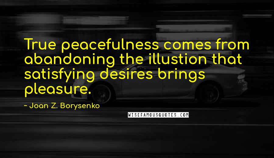 Joan Z. Borysenko Quotes: True peacefulness comes from abandoning the illustion that satisfying desires brings pleasure.