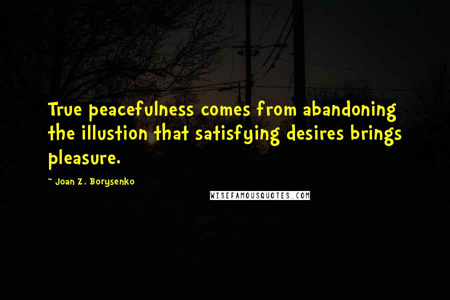 Joan Z. Borysenko Quotes: True peacefulness comes from abandoning the illustion that satisfying desires brings pleasure.