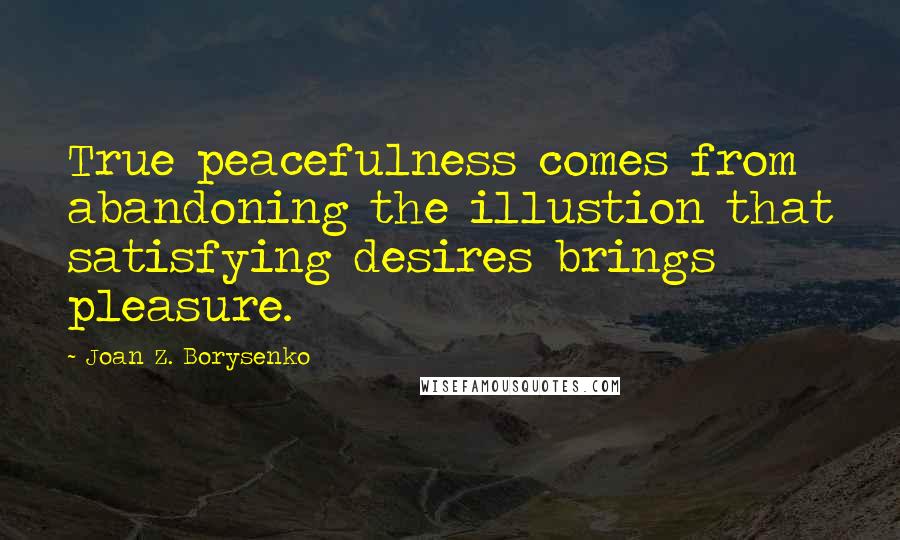 Joan Z. Borysenko Quotes: True peacefulness comes from abandoning the illustion that satisfying desires brings pleasure.