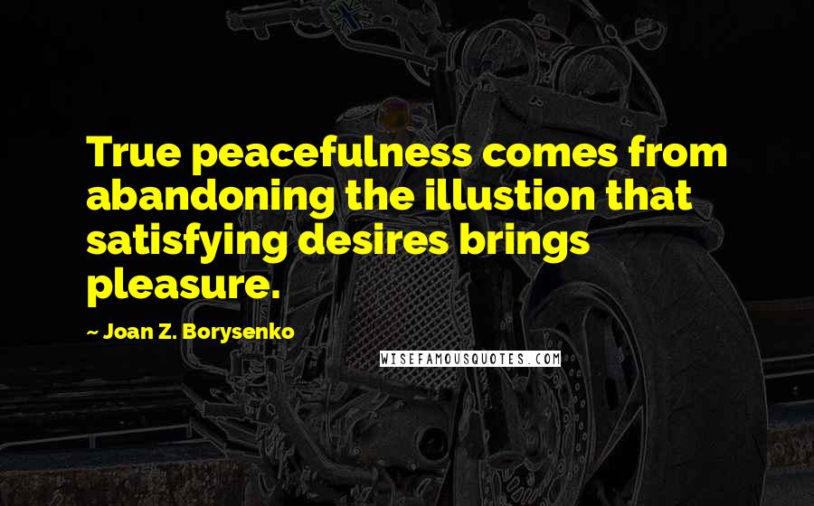 Joan Z. Borysenko Quotes: True peacefulness comes from abandoning the illustion that satisfying desires brings pleasure.