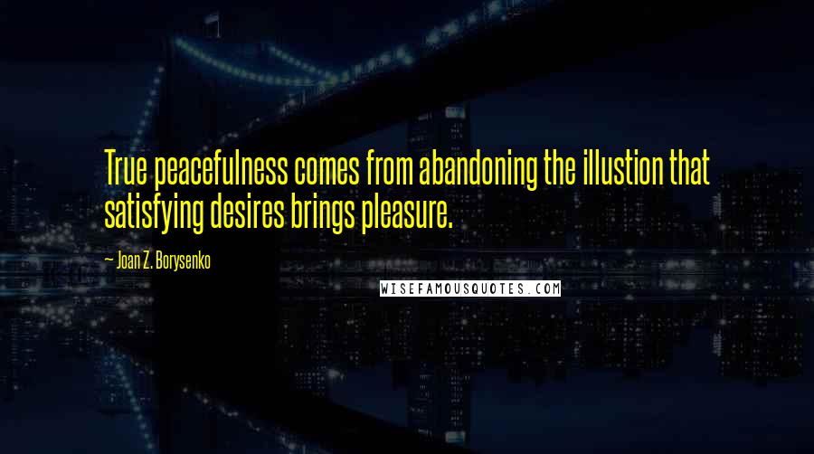 Joan Z. Borysenko Quotes: True peacefulness comes from abandoning the illustion that satisfying desires brings pleasure.