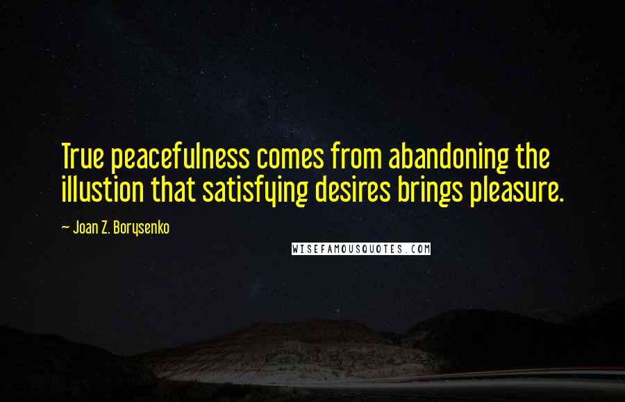 Joan Z. Borysenko Quotes: True peacefulness comes from abandoning the illustion that satisfying desires brings pleasure.