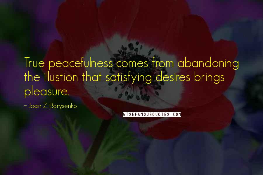 Joan Z. Borysenko Quotes: True peacefulness comes from abandoning the illustion that satisfying desires brings pleasure.