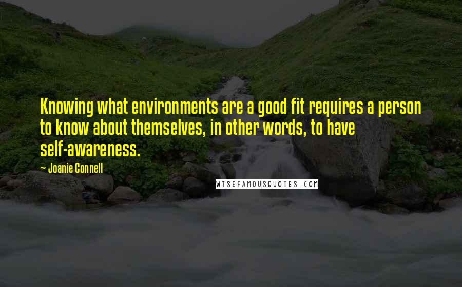 Joanie Connell Quotes: Knowing what environments are a good fit requires a person to know about themselves, in other words, to have self-awareness.