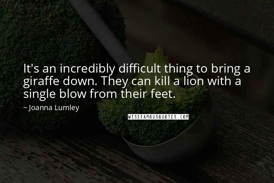Joanna Lumley Quotes: It's an incredibly difficult thing to bring a giraffe down. They can kill a lion with a single blow from their feet.