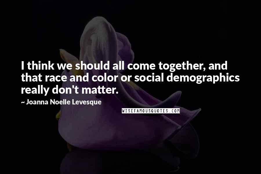 Joanna Noelle Levesque Quotes: I think we should all come together, and that race and color or social demographics really don't matter.