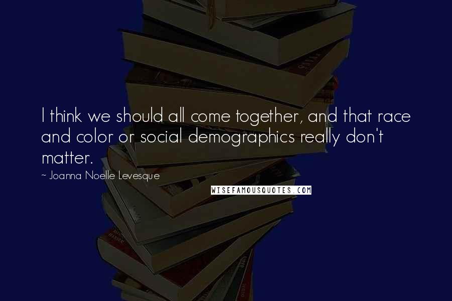 Joanna Noelle Levesque Quotes: I think we should all come together, and that race and color or social demographics really don't matter.