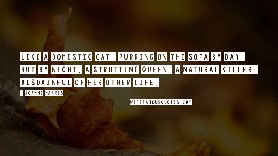 Joanne Harris Quotes: Like a domestic cat, purring on the sofa by day, but by night, a strutting queen, a natural killer, disdainful of her other life.