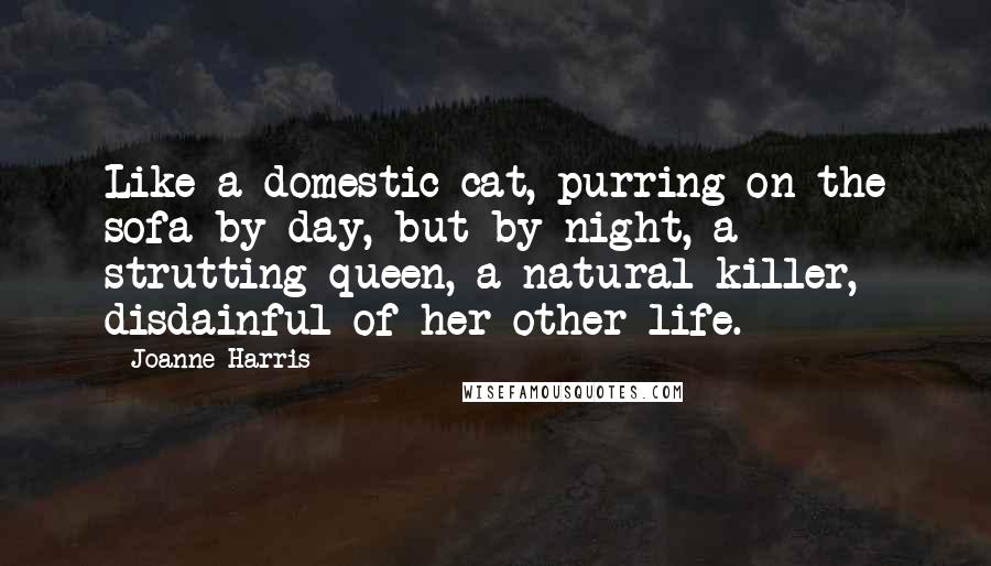 Joanne Harris Quotes: Like a domestic cat, purring on the sofa by day, but by night, a strutting queen, a natural killer, disdainful of her other life.