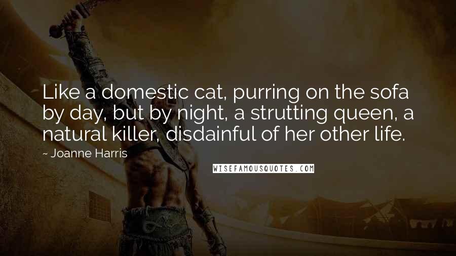 Joanne Harris Quotes: Like a domestic cat, purring on the sofa by day, but by night, a strutting queen, a natural killer, disdainful of her other life.