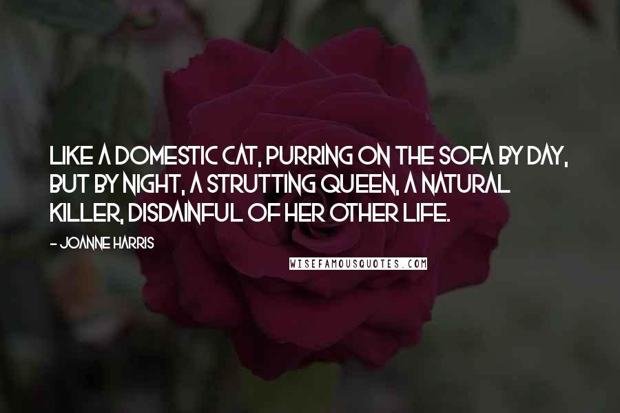 Joanne Harris Quotes: Like a domestic cat, purring on the sofa by day, but by night, a strutting queen, a natural killer, disdainful of her other life.