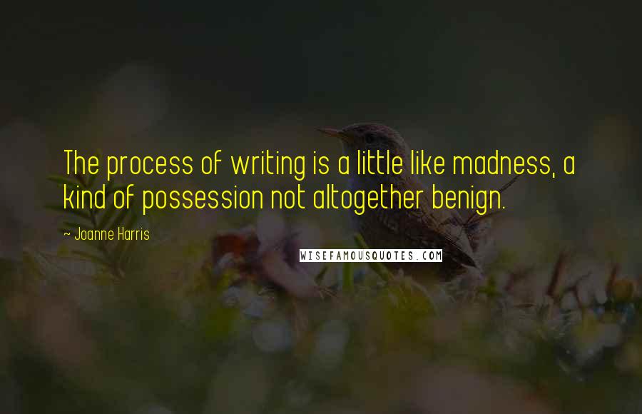 Joanne Harris Quotes: The process of writing is a little like madness, a kind of possession not altogether benign.