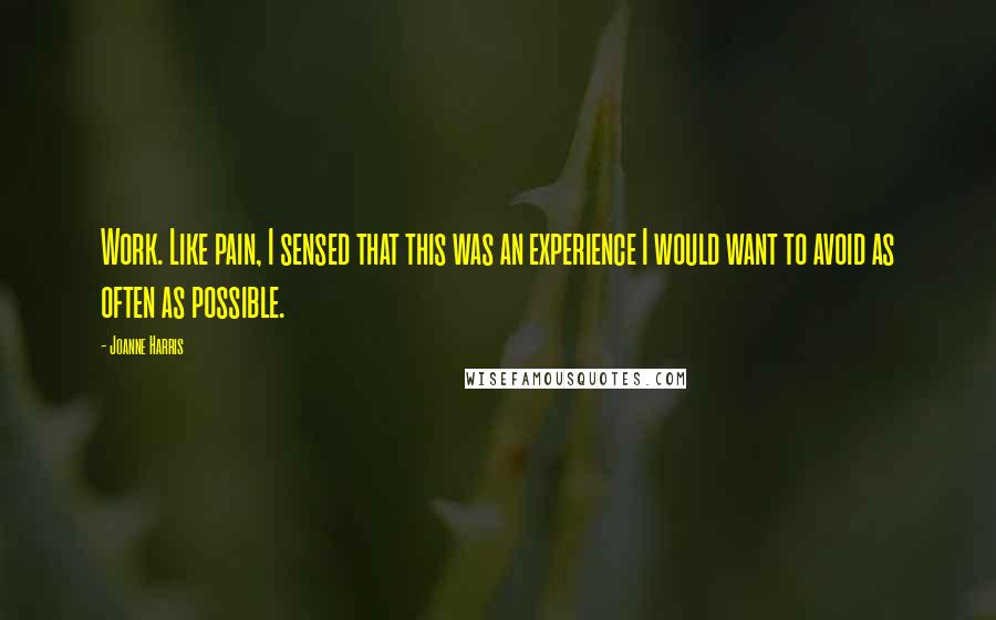 Joanne Harris Quotes: Work. Like pain, I sensed that this was an experience I would want to avoid as often as possible.