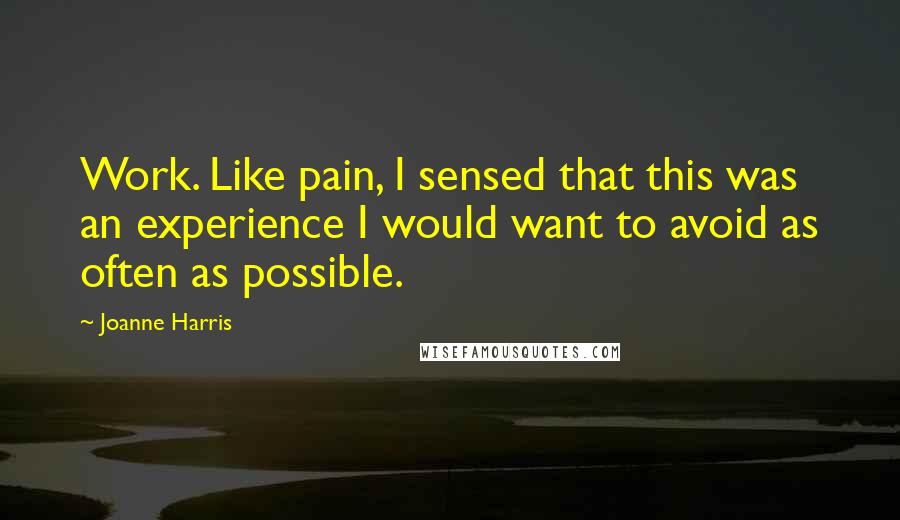 Joanne Harris Quotes: Work. Like pain, I sensed that this was an experience I would want to avoid as often as possible.