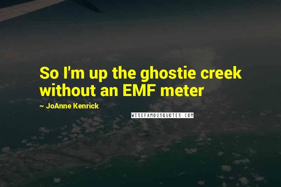 JoAnne Kenrick Quotes: So I'm up the ghostie creek without an EMF meter