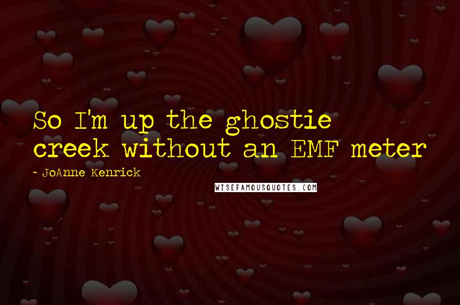 JoAnne Kenrick Quotes: So I'm up the ghostie creek without an EMF meter