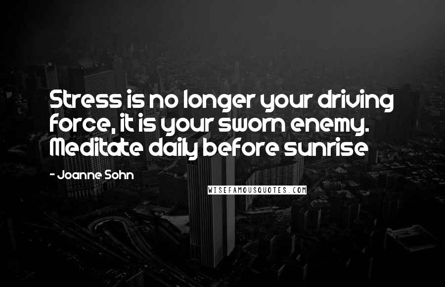 Joanne Sohn Quotes: Stress is no longer your driving force, it is your sworn enemy. Meditate daily before sunrise
