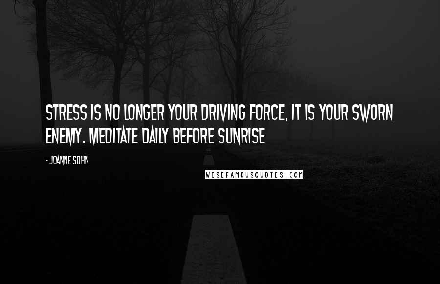 Joanne Sohn Quotes: Stress is no longer your driving force, it is your sworn enemy. Meditate daily before sunrise