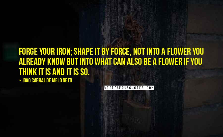 Joao Cabral De Melo Neto Quotes: Forge your iron; shape it by force, not into a flower you already know but into what can also be a flower if you think it is and it is so.