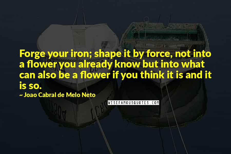 Joao Cabral De Melo Neto Quotes: Forge your iron; shape it by force, not into a flower you already know but into what can also be a flower if you think it is and it is so.
