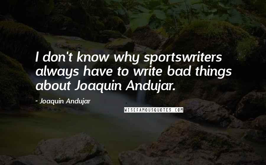 Joaquin Andujar Quotes: I don't know why sportswriters always have to write bad things about Joaquin Andujar.