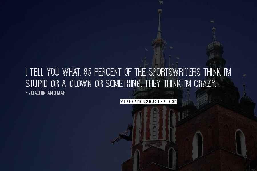 Joaquin Andujar Quotes: I tell you what. 85 percent of the sportswriters think I'm stupid or a clown or something. They think I'm crazy.